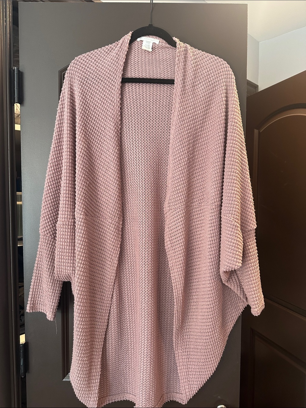 Open-Front Waffle Knit Shrug in Dusty Mauve